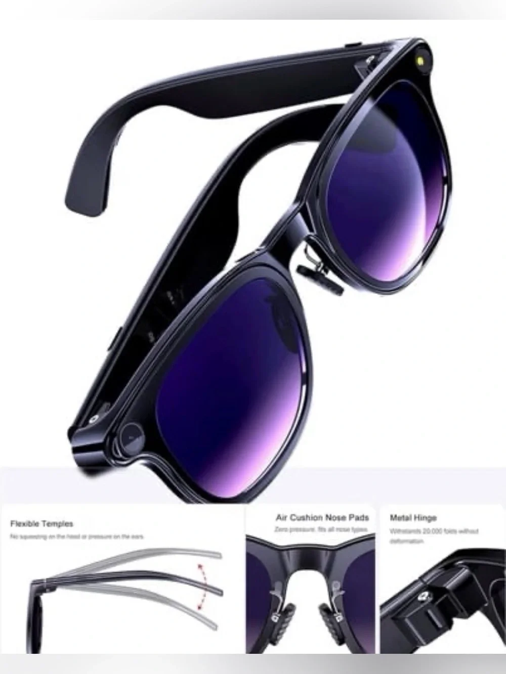 AI Smart Glasses with Camera, 8MP HD Bluetooth Camera Glasses